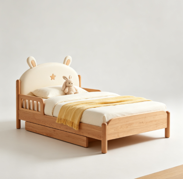 Solid wood children's bed – minimalist, playful single bed