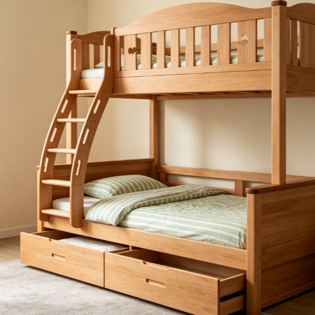 Eco friendly solid wood bunk bed for children