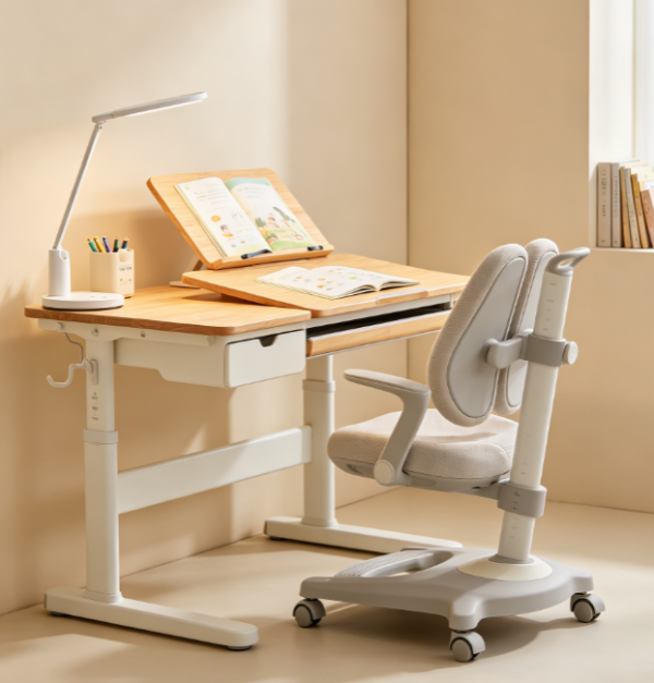 Height adjustable children's study desk and chair set